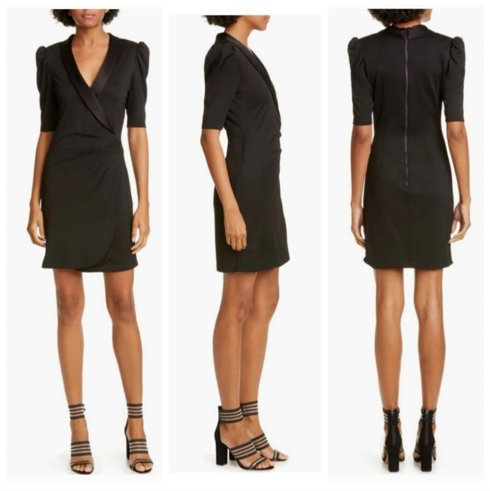 Alice + Olivia Remi Puff Sleeve Wrap Tuxedo Mini Dress Size 4 - Picture 2 of 10